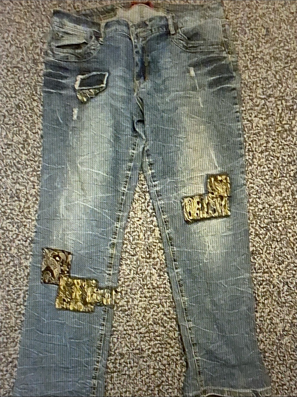 a.n.a Blue Straight Leg Jeans with Gold Patch Details